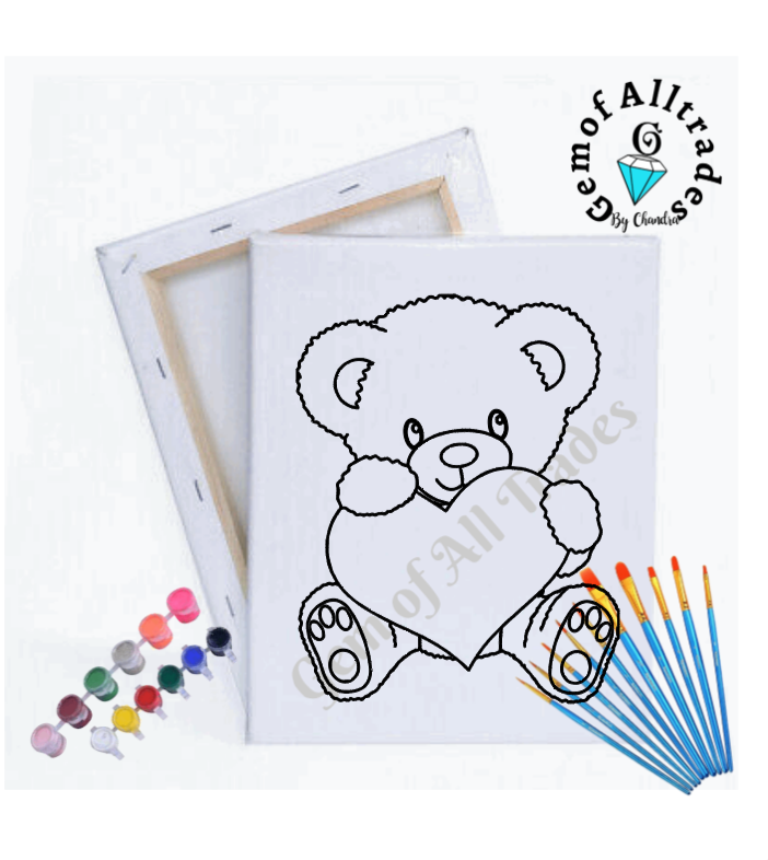 Pre-drawn Canvas Teddy bear with heart