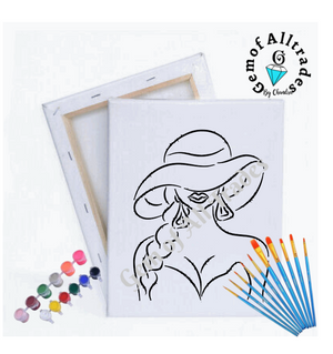 Pre-drawn Canvas lady with hat and braid