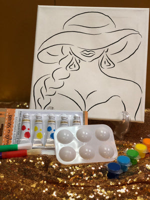 Pre-drawn Canvas lady with hat and braid