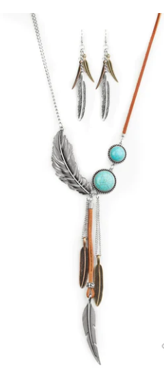 STAY WILD AND FREE" BLUE NECKLACE & EARRING
